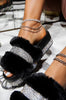 Fur Rhinestone Slippers