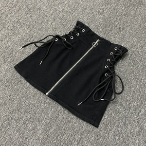 Denim lace-up skirt