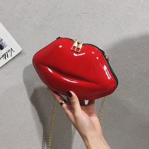 Shiny Lips Clutch purse with chain