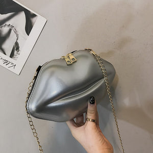 Shiny Lips Clutch purse with chain