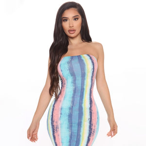 Tie-Dye Strapless Maxi Dress