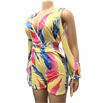 Plus Size V-neck Printed Romper